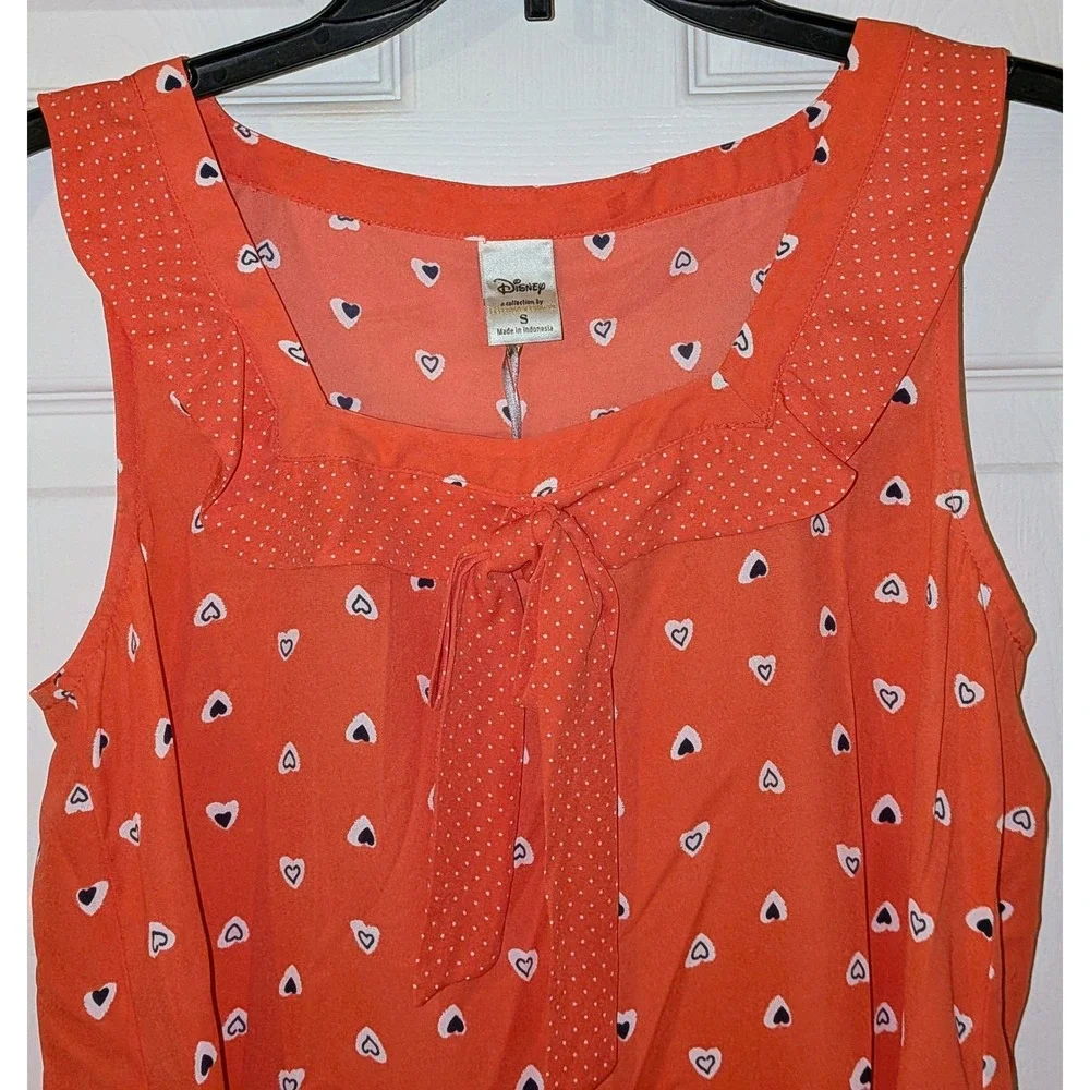 Disney x LC Lauren Conrad Minnie Rocks the Dots Heart‎ Print Ruffle Blouse S NWT